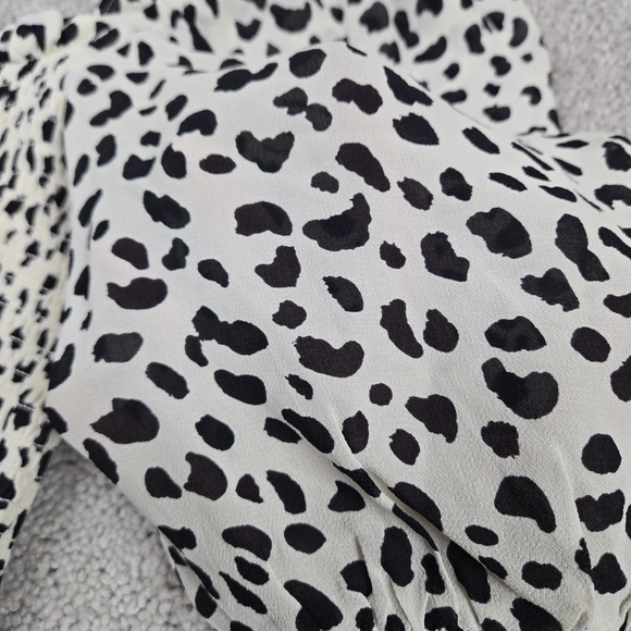 Reformation Elle Mini Dress Black White Ocelot Animal Print Smocked Puff Sleeves - Picture 13 of 14